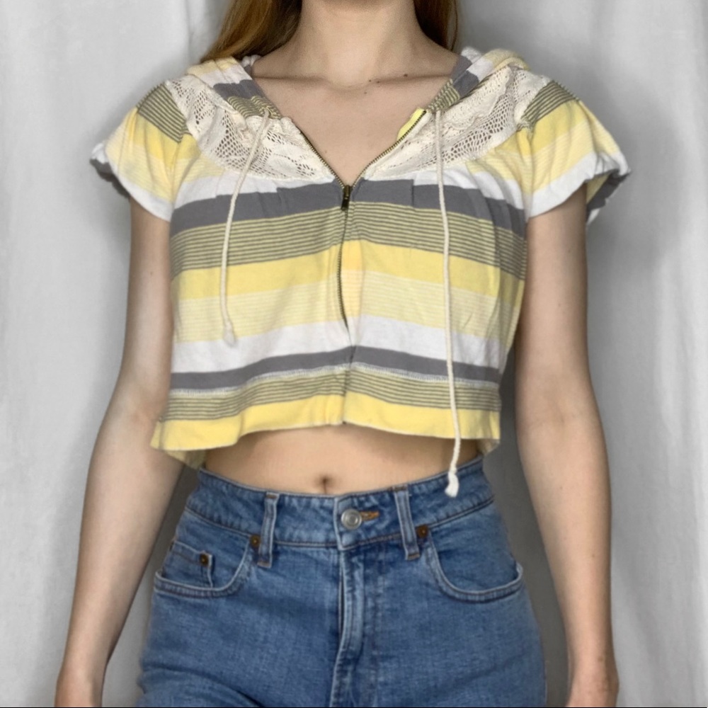 Y2k Free People Cropped and Stripped Hoodie
